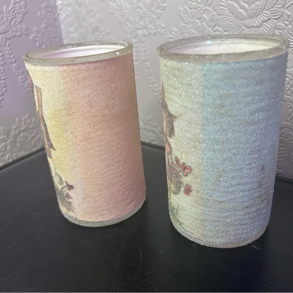 Vintage Danish Hummel Inspired Sugared Glass Candle holder pair - Picture 4 of 9